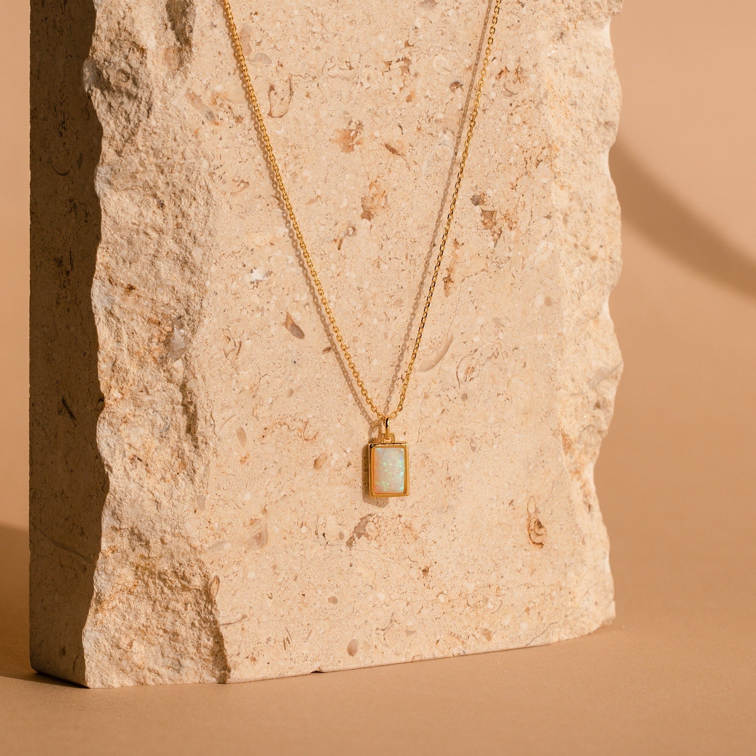 White Opal Rectangle Necklace 18K Gold